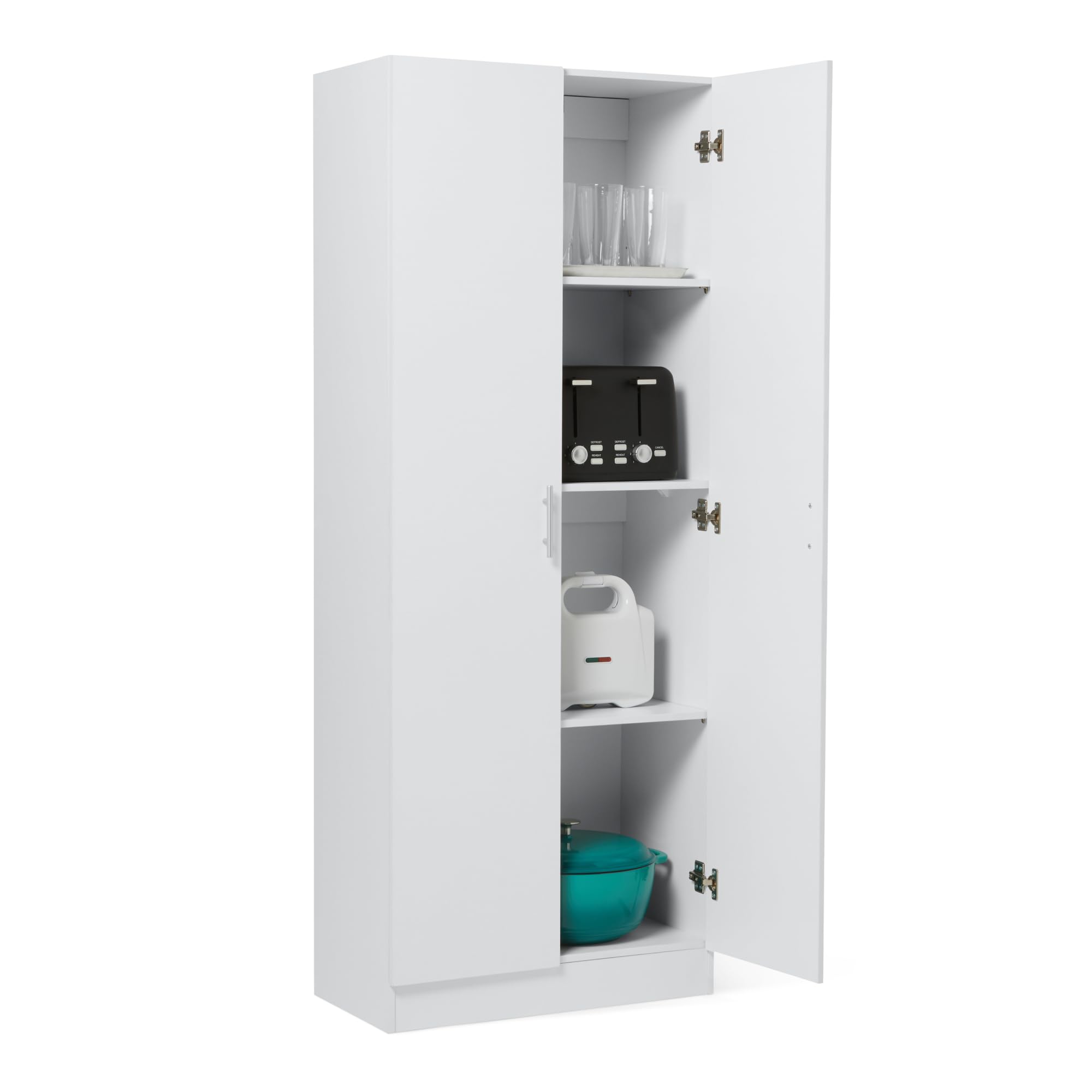 Amazon Basics White Storage Cabinet for Kitchen Pantry - Eco-Friendly, Ideal for Home Organization, Stylish Design, Perf