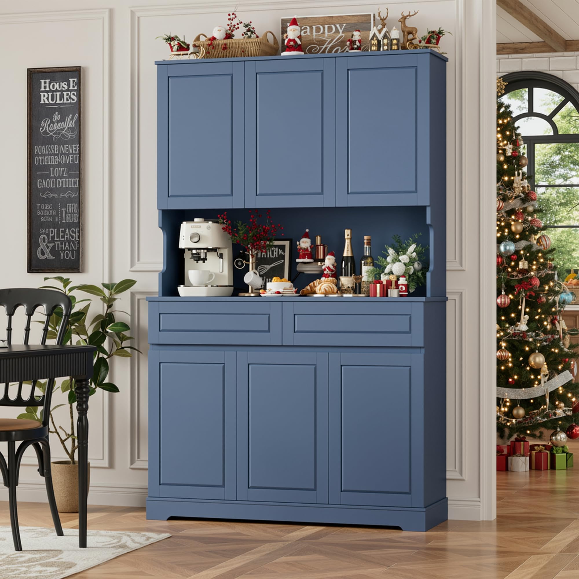 FACBOTALL 74" Modern Kitchen Pantry Cabinet with 6 Doors, 2 Drawers, Adjustable Shelves & Wide Countertop for Stylish St